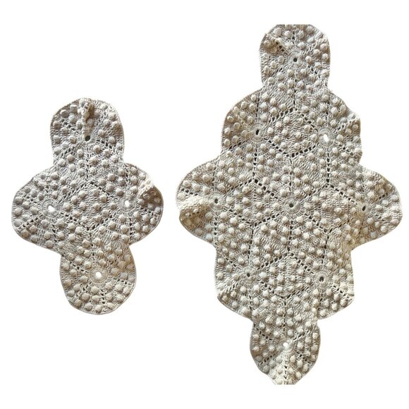 Crocheted Antimacassar Lot Of 3 White Popcorn Doilies Handmade MCM Granny Core - Picture 7 of 16